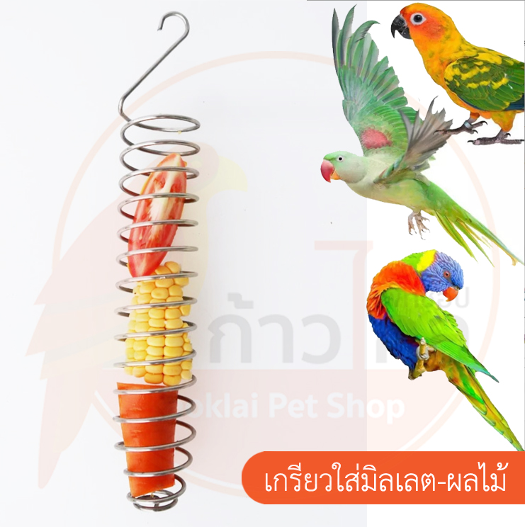 ที่ใส่มิลเลต-ผลไม้ สำหรับนกแก้ว ทำจากแสตนเลส แบบคล้องกรง