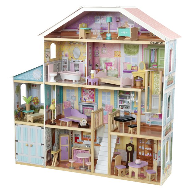 บ้านตุ๊กตา KidKraft Grand View Mansion Dollhouse with EZ Kraft Assembly™ Elevator and 34 Accessories