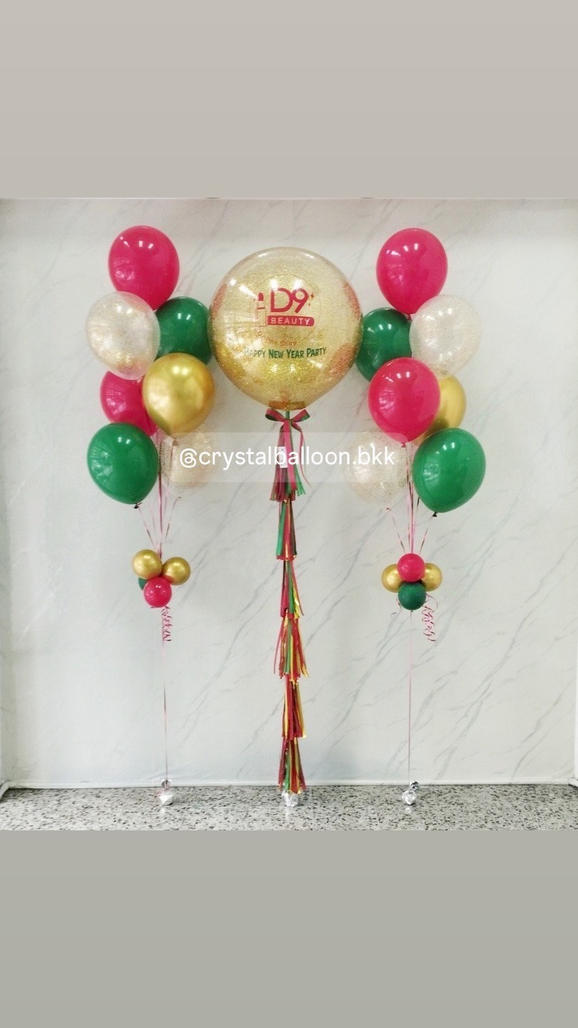 ลูกโป่ง New Year Bubble ขนาด 36" กลิตเตอร์สีทอง 1 ลูก พร้อม ช่อลูกโป่ง ช่อ 7 ลูก 2 ช่อ พร้อมตกแต่ง สามารถเปลี่ยนสีลูกโป่ง/เปลี่ยนข้อความ/เปลี่ยนขนาดได้