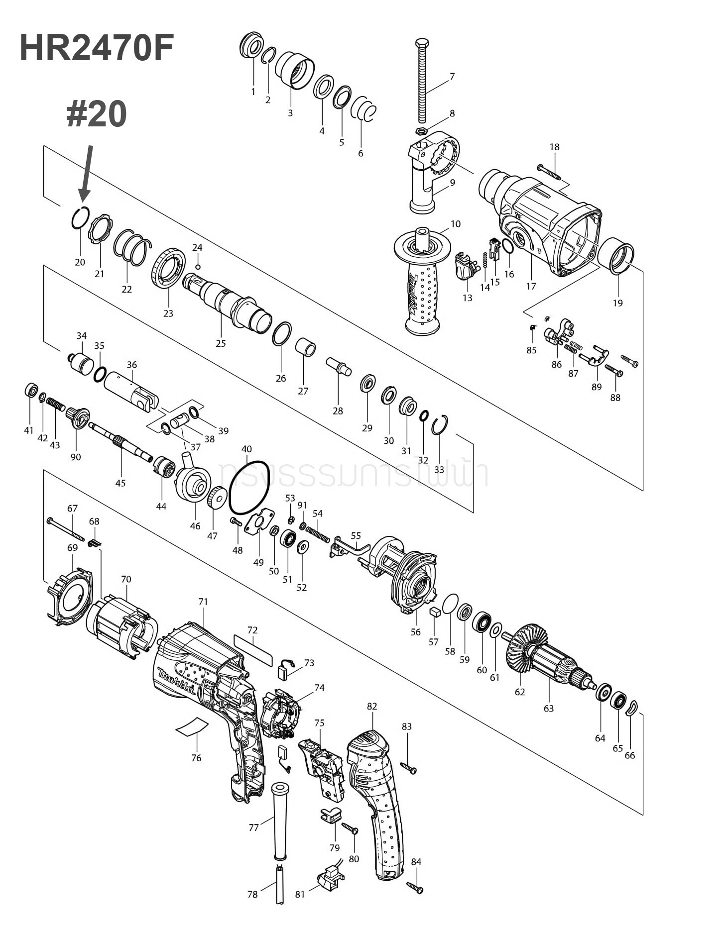 แหวนสปริง สว่านโรตารี่ Makita HR2470F, FT [#20] Pn.233929-7 (แท้) ##