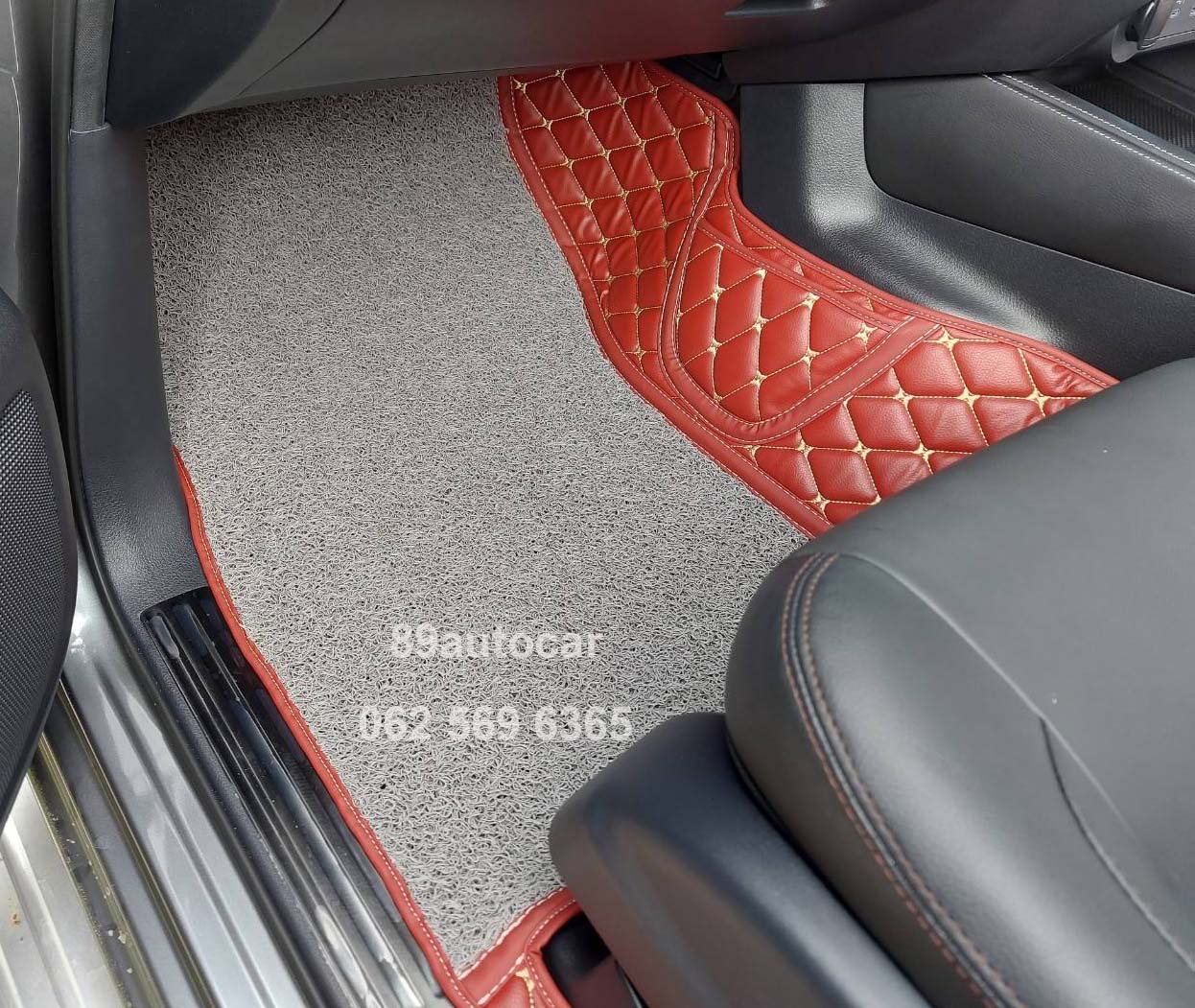 พรมรถยนต์ Nissan Terra 2022 ปูพรม8D สีแดงไวน์ เย็บติดไวนิลสีเทา เต็มคัน