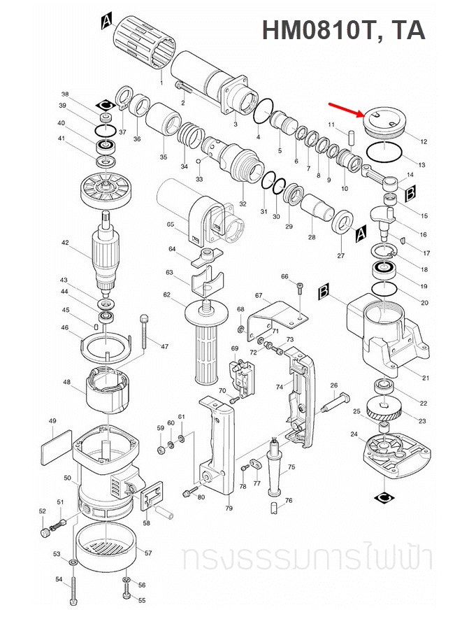 ฝาปิดน้ำมัน สกัดไฟฟ้า, แย็ก Makita-มากีต้า HM0810 [#14], HM0810T, TA [#12], HR3850