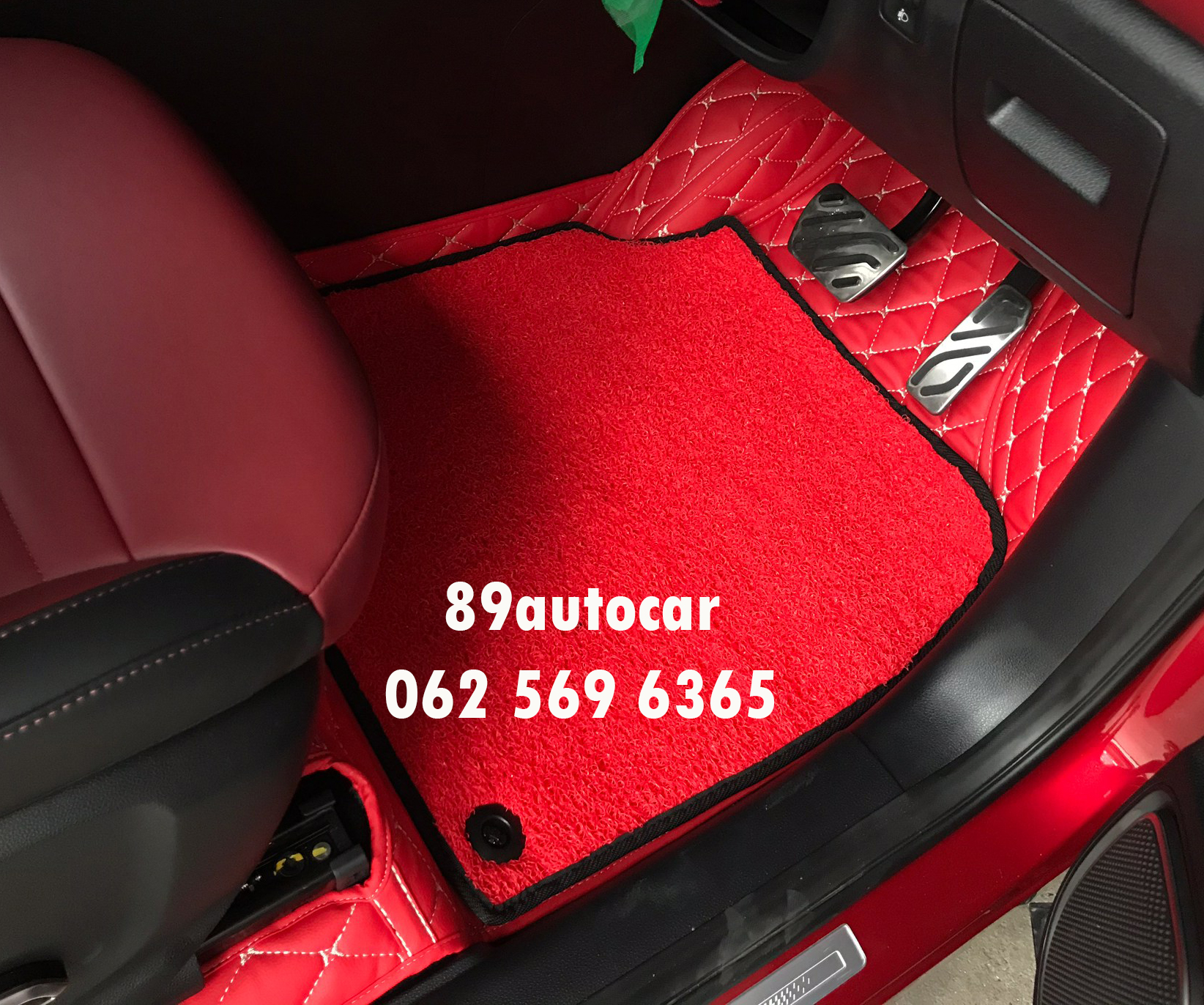 พรมรถยนต์ หทัยราษฎร์ MG HS ปูพรม7D สีแดงสด +ไวนิลสีแดงขอบดำ