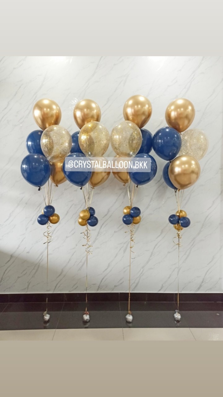 ลูกโป่ง แสดงความยินดี ช่อลูกโป่ง ช่อ 5 ลูก 4 ช่อ Theme Dark Blue-ทอง พร้อมตกแต่ง สามารถเปลี่ยนสีลูกโป่งได้