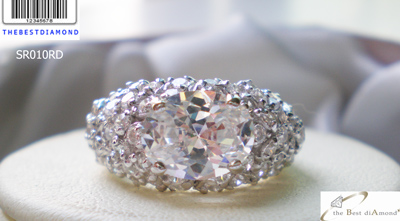 SR010RD แหวนเงินแท้ หรูหรา ดูไฮโซ ดูดีมากๆๆ เหมือนของจริงสุดๆๆ เพชรแวววาวระยิบระยับ เพชรตรงกลางเพชร CZ รูปไข่ 8*9 มม รับประกันความสวย
