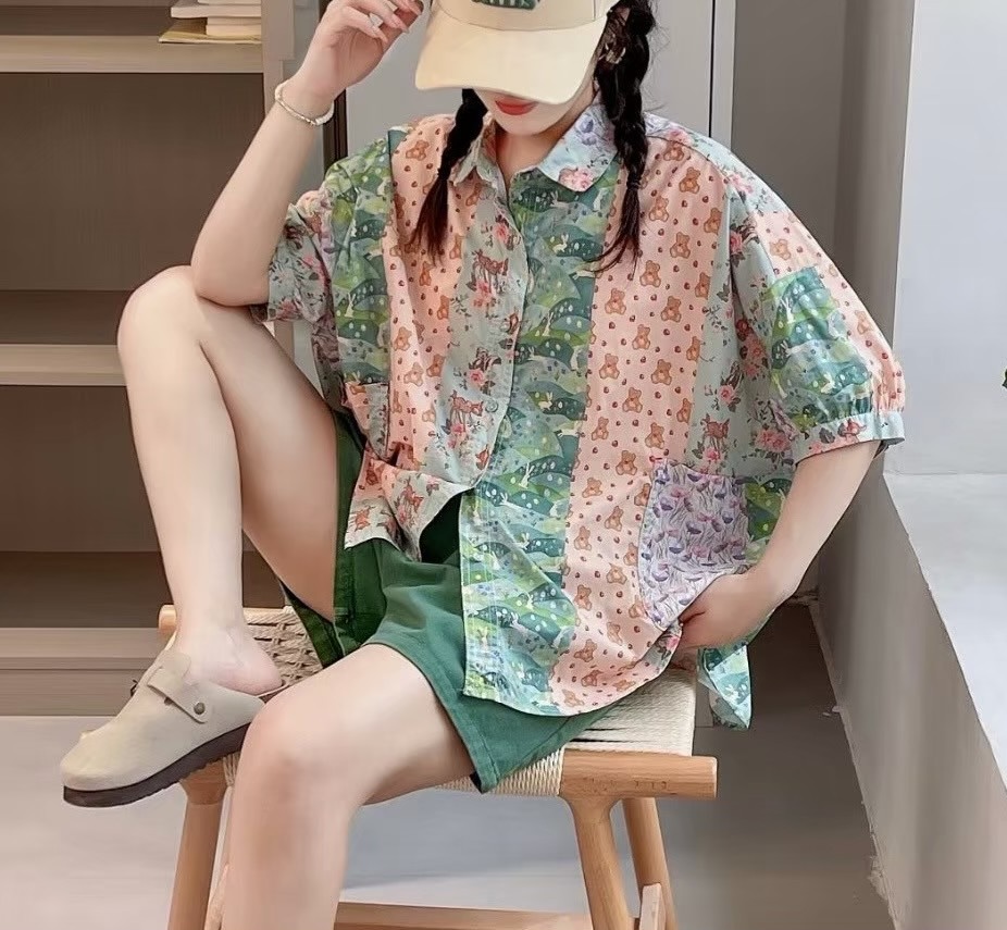 เสื้อผ้าคอตตอนลายpatchworkแต่งกระเป๋า