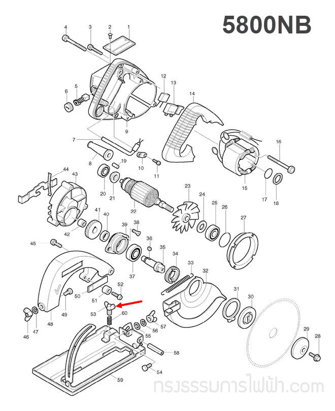 น๊อตหางปลา เลื่อยวงเดือน Makita-มากีต้า 5800NB [#53], 5806B [#51, 58], 5201N [#61, #65], 5402 [#82] 5401N [#78] Pn.924316-8 (แท้) ##