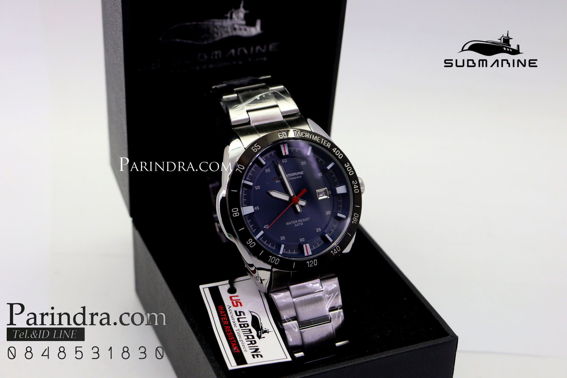 นาฬิกา US submarine แสตนเลนแท้สีเงิน รุ่น J124MD หน้าปัดน้ำเงินเข้ม