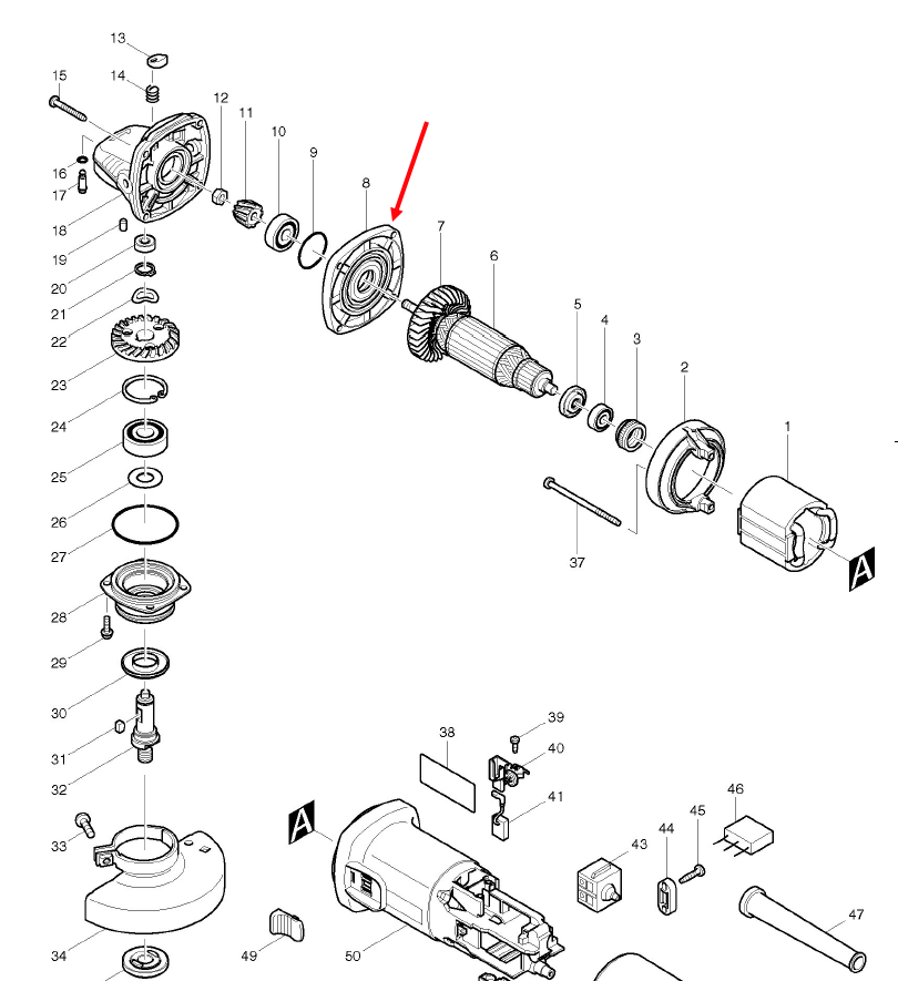 ฝาปิดเสื้อเฟือง หินเจียร Makita-มากีต้า 9553NB, 9556NB, HB, HP, 9558 [#8] Pn.317821-6 #C14 (แท้)