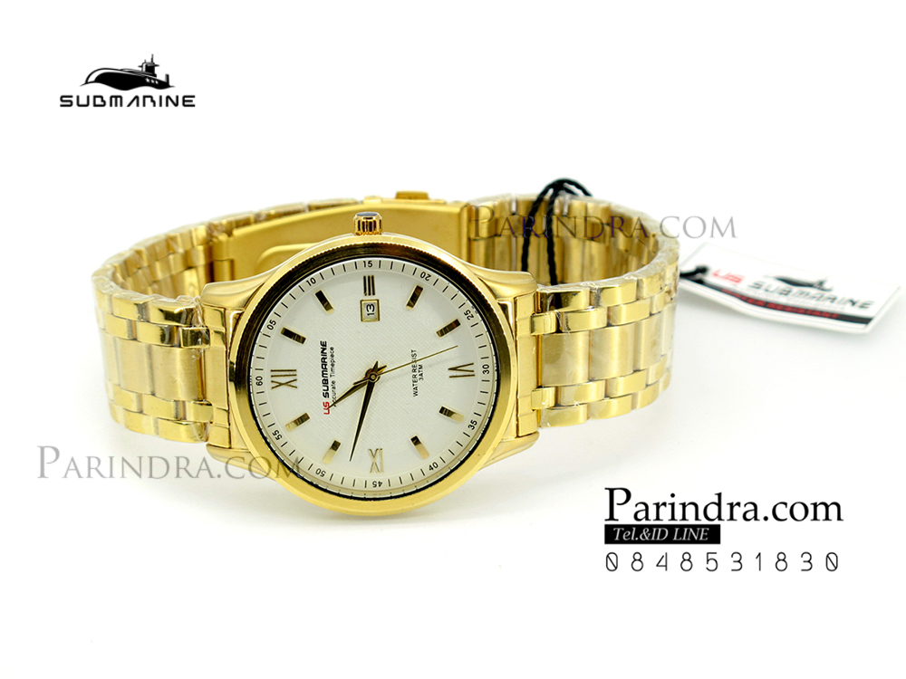 นาฬิกาคู่ US submarine รุ่น J117MD เรือนสีทองหน้าปัดสีขาว เลขโรมัน แพคคู่