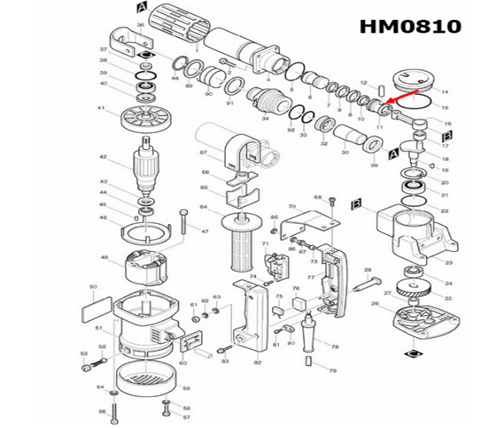 ลูกสูบ แย็ก, สกัดไฟฟ้า Makita-มากีต้า HM0810 [#11], HM0810T, TA [#10]