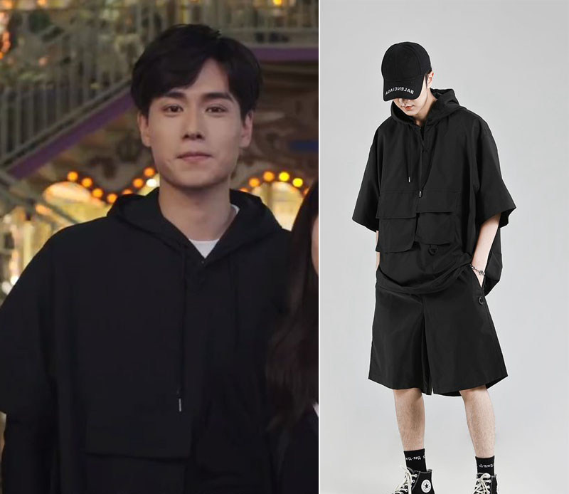 เสื้อฮู้ดแขนสั้นสีดำ (แถม กางเกงขาสั้น) แบบ หูอี้เทียน ในซีรี่ย์ นายขี้อายกับยัยแก้มแดง