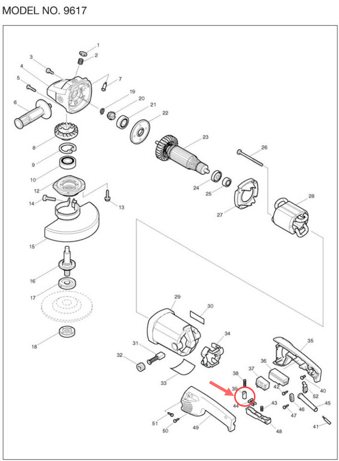 ขาล็อค หินเจียร Makita มากีต้า รุ่น 9617 [#44] P/N.344796-6 (แท้)+