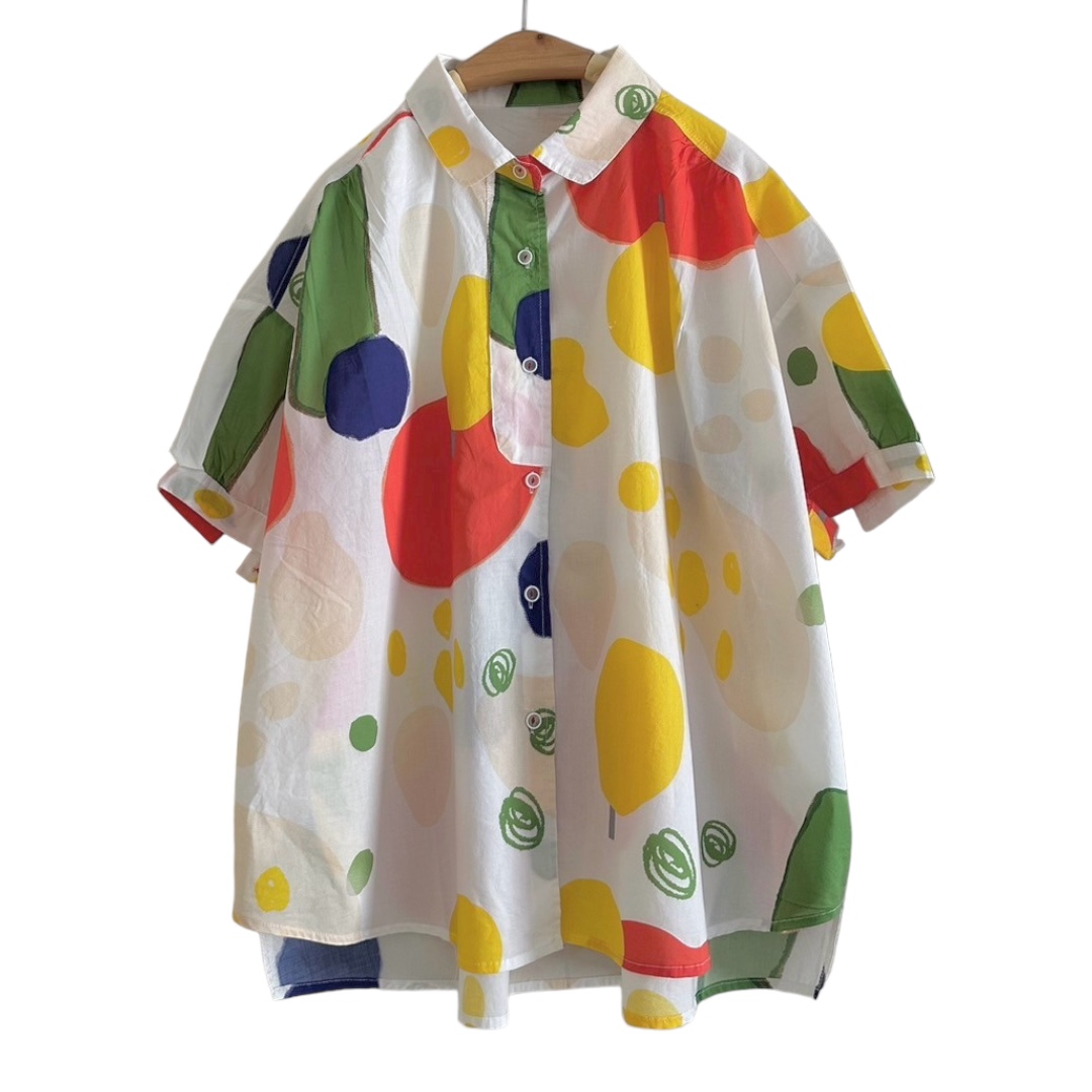 เสื้อผ้าฝ้ายพิมพ์ลายสีสดใส