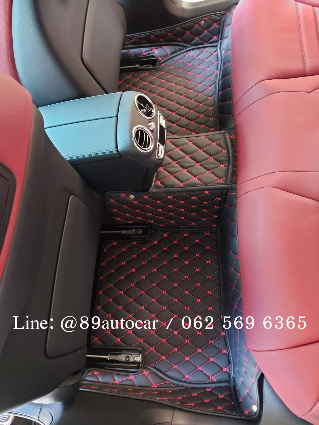 พรมปูพื้นรถยนต์ Benz C300e W205 ปูพรม6D สีดำด้ายแดง + ท้ายเก็บของ เต็มคัน