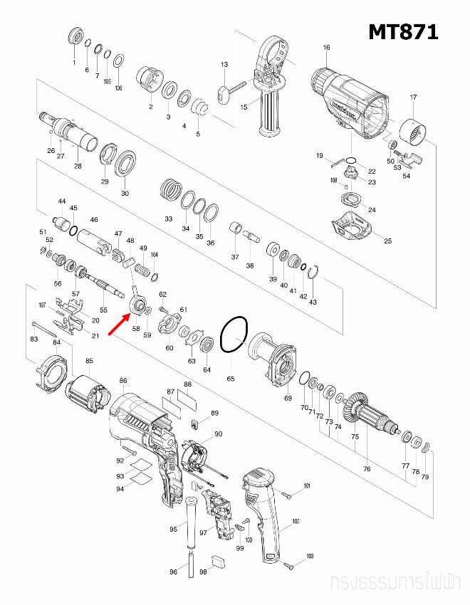SWASH BEARING 10 สว่านโรตารี่ Maktec มาคเทค, Makita มากีต้า MT871, M8701, M8701B [#58] Pn.219021-3 (แท้) ## (**)