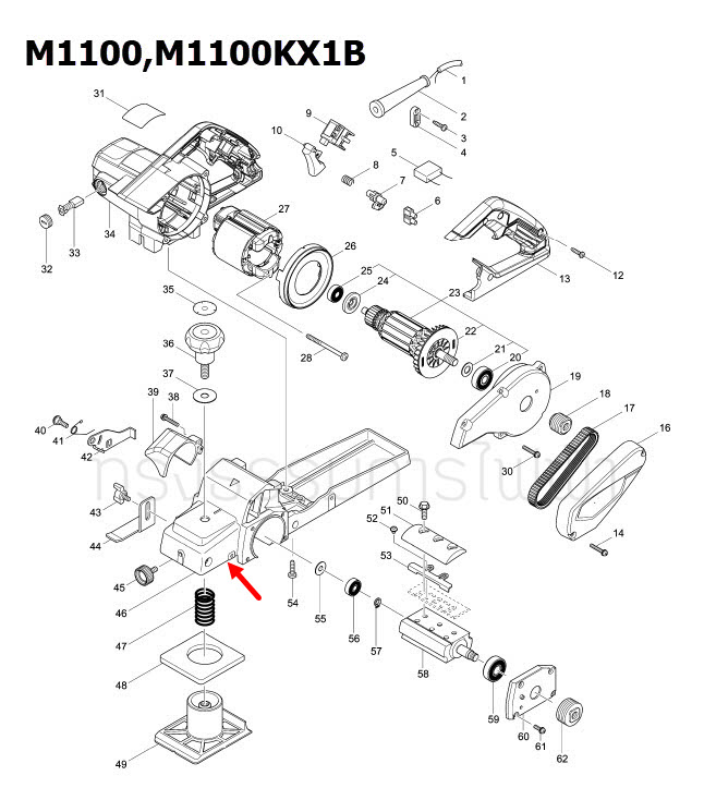 ฐานกบไฟฟ้า มาคเทค, มากีต้า MT110, MT111, M1100, M1100KX1B [#46] Pn.183938-5 (แท้) ##(*)