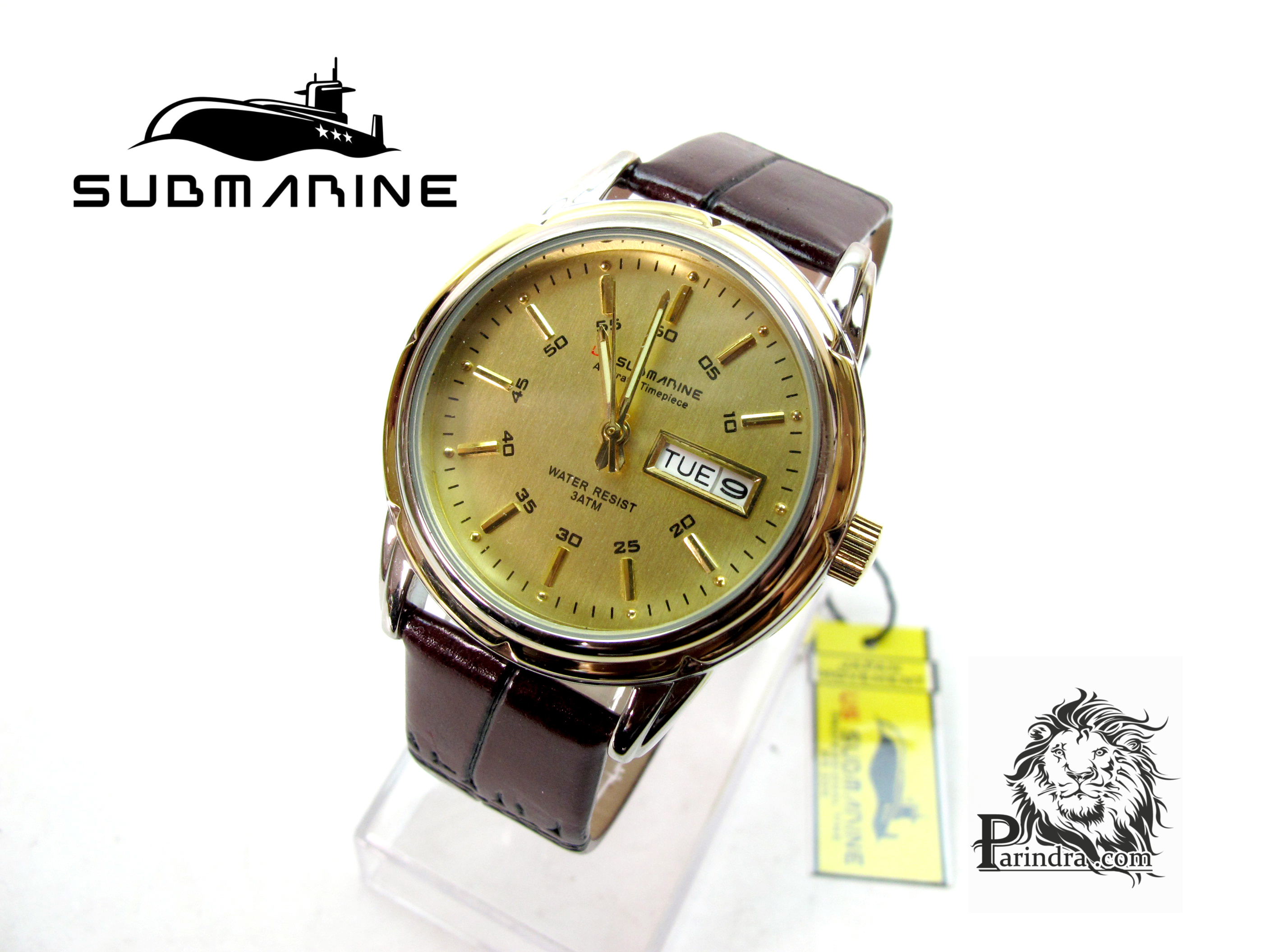 นาฬิกา US submarine รุ่นฺ B042 สายหนังสีน้ำตาล หน้าปัดทองเข็มสีทอง