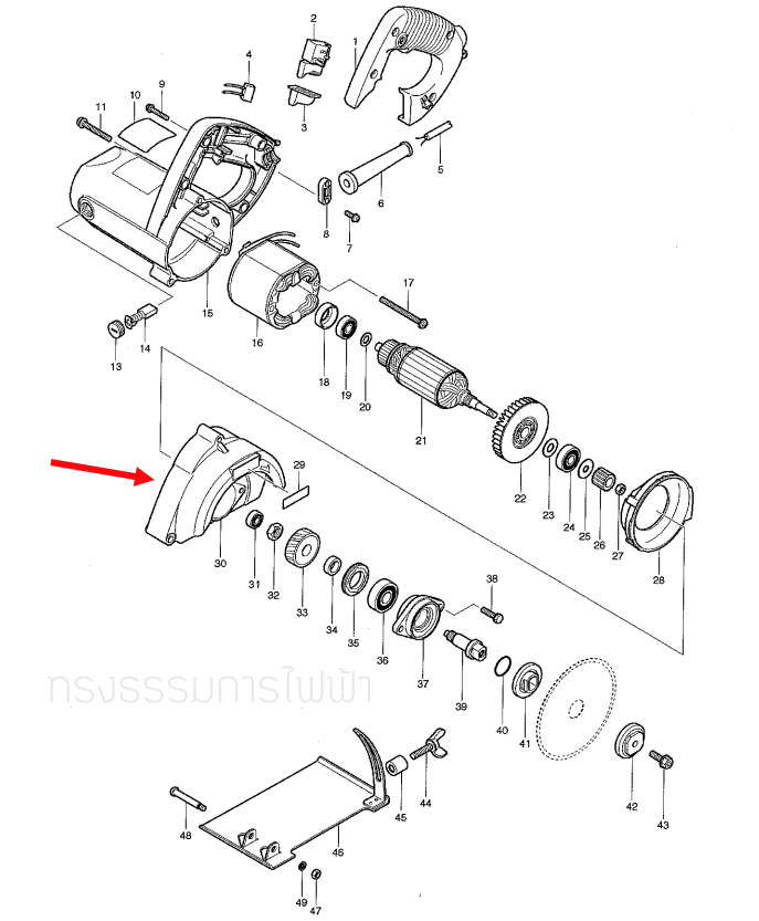 โครงเสื้อครอบใบ เครื่องตัด Maktec MT410 [#30] Pn.183468-6 (แท้) ##