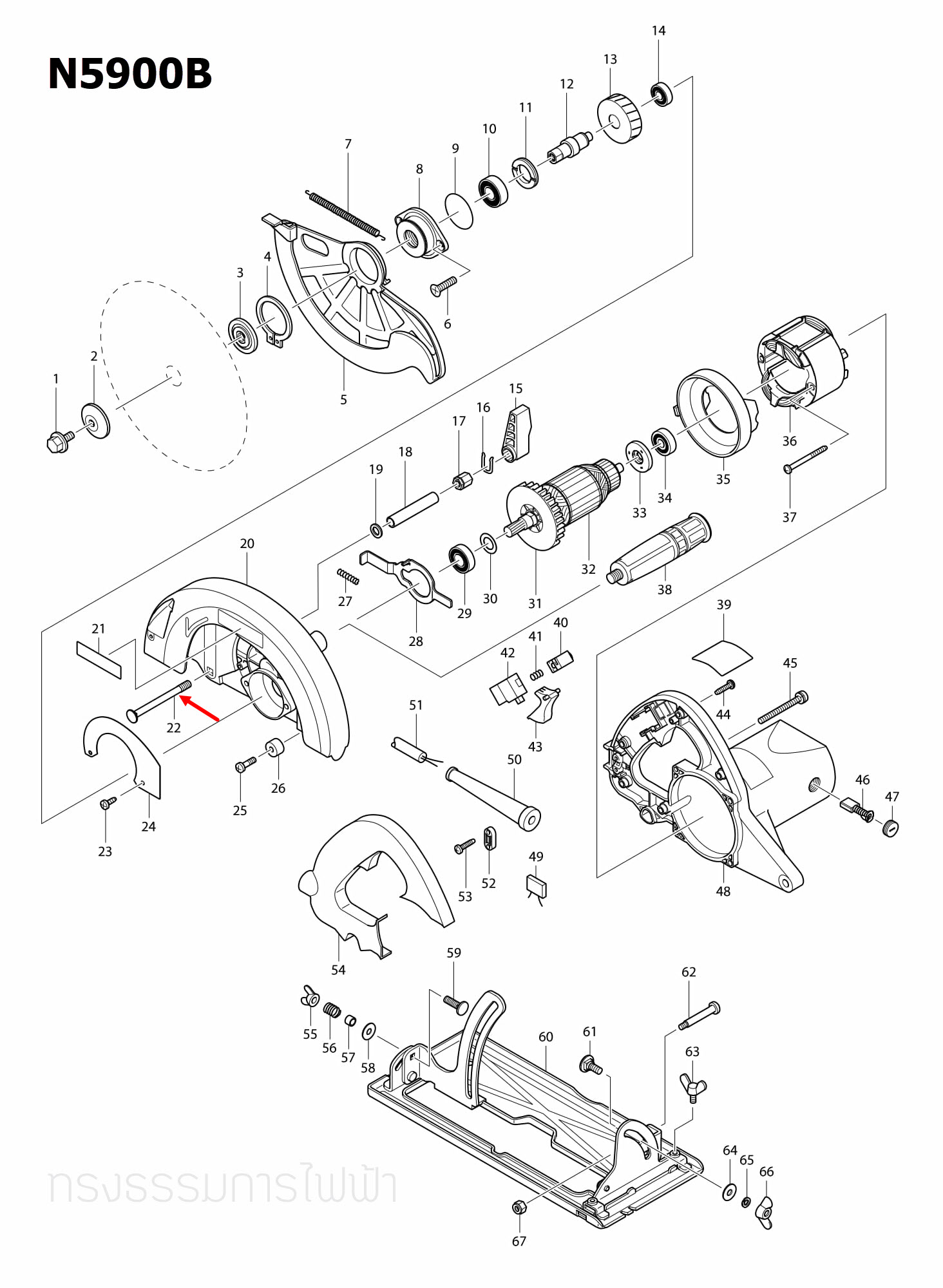 LAP SQUARE NECK BOLT M8 เลื่อยวงเดือน มากีต้า-Makita 5007N, 5007NF [#73], N5900B [#22] Pn.266237-1 (แท้) ## (*)
