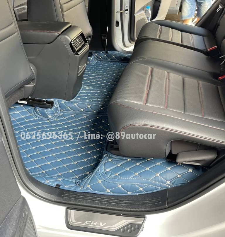 พรมปูพื้นรถยนต์ Honda CR-V G6 5 ที่นั่ง 2024 ปูพรม6D สีน้ำเงินด้ายทอง เต็มคัน