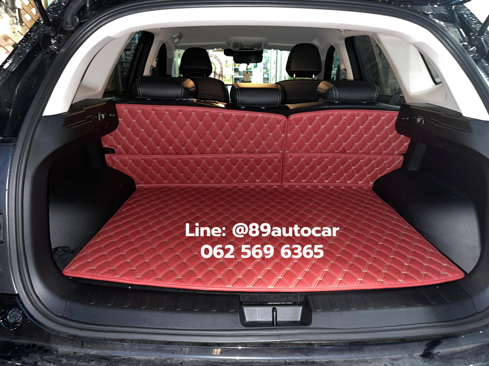 พรมปูพื้นรถยนต์ Haval Jolion Sport (ฮาวาล โจไลออนส์ สปอร์ต) ปูพรมVVIP สีแดงไวน์ด้ายทอง เต็มคัน