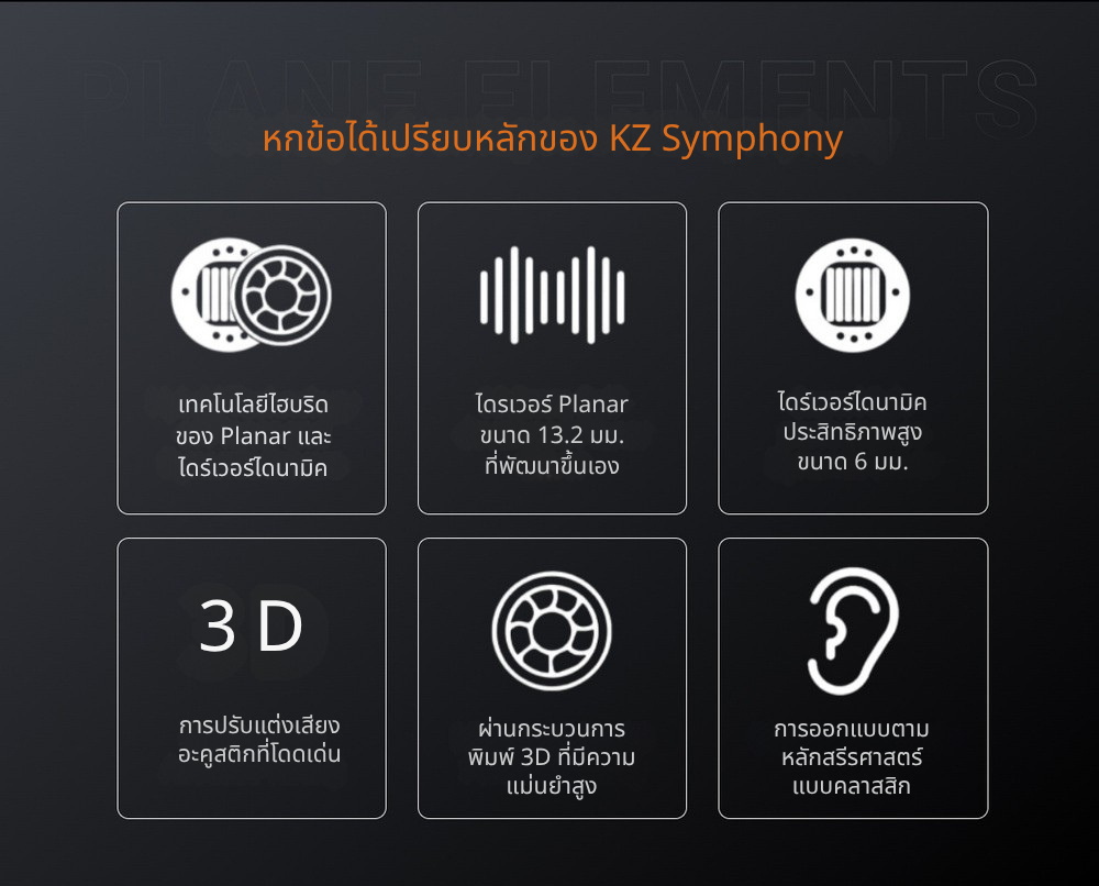 KZ Symphony หูฟัง IEMs Hybrid 2 ไดรเวอร์ Planar+Dynamic ให้รายละเอียดเสียงครบถ้วนชัดเจน ประกันศูนย์ไทย