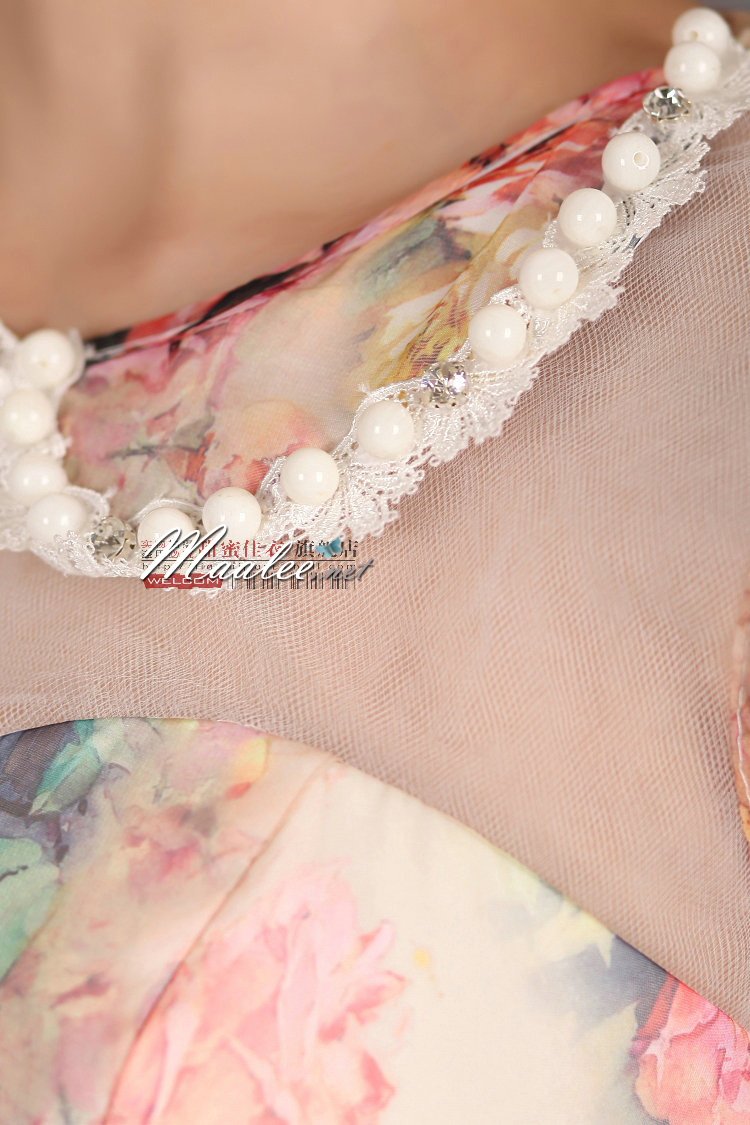 พร้อมเช่า ชุดแฟนซี ชุดราตรีสั้น หวานแบบ Vintage ผ้าโปร่งลายดอกไม้ กระโปรงผ้าแก้วสีขาว สวยหวาน