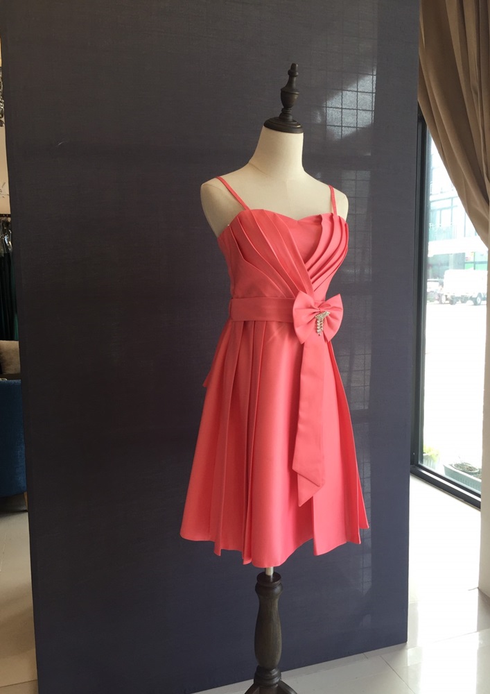 Sale พร้อมส่ง ชุดราตรีสั้น สายเดี่ยว สีโอโรส