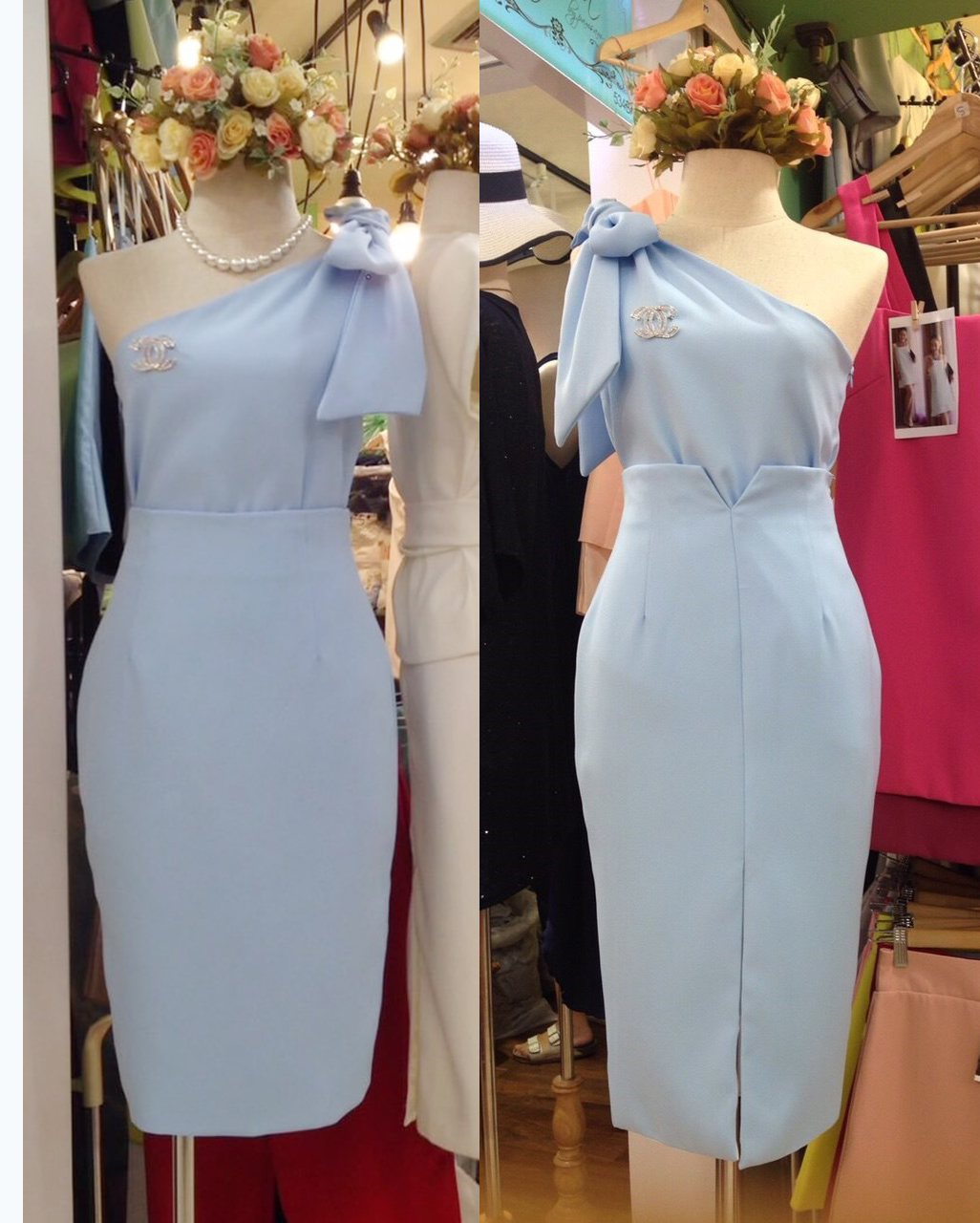 พร้อมส่ง เสื้อออกงาน แบบเรียบหรู สีดำ ผูกโบว์ไหล่ได้หลายแบบ (ไม่รวมกางเกง)