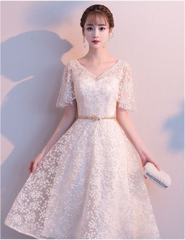 Pro-order เดรสสวย ถ่ายพรีเวดดิ้ง สวยหวาน ลูกไม้ (ซิปหลัง)