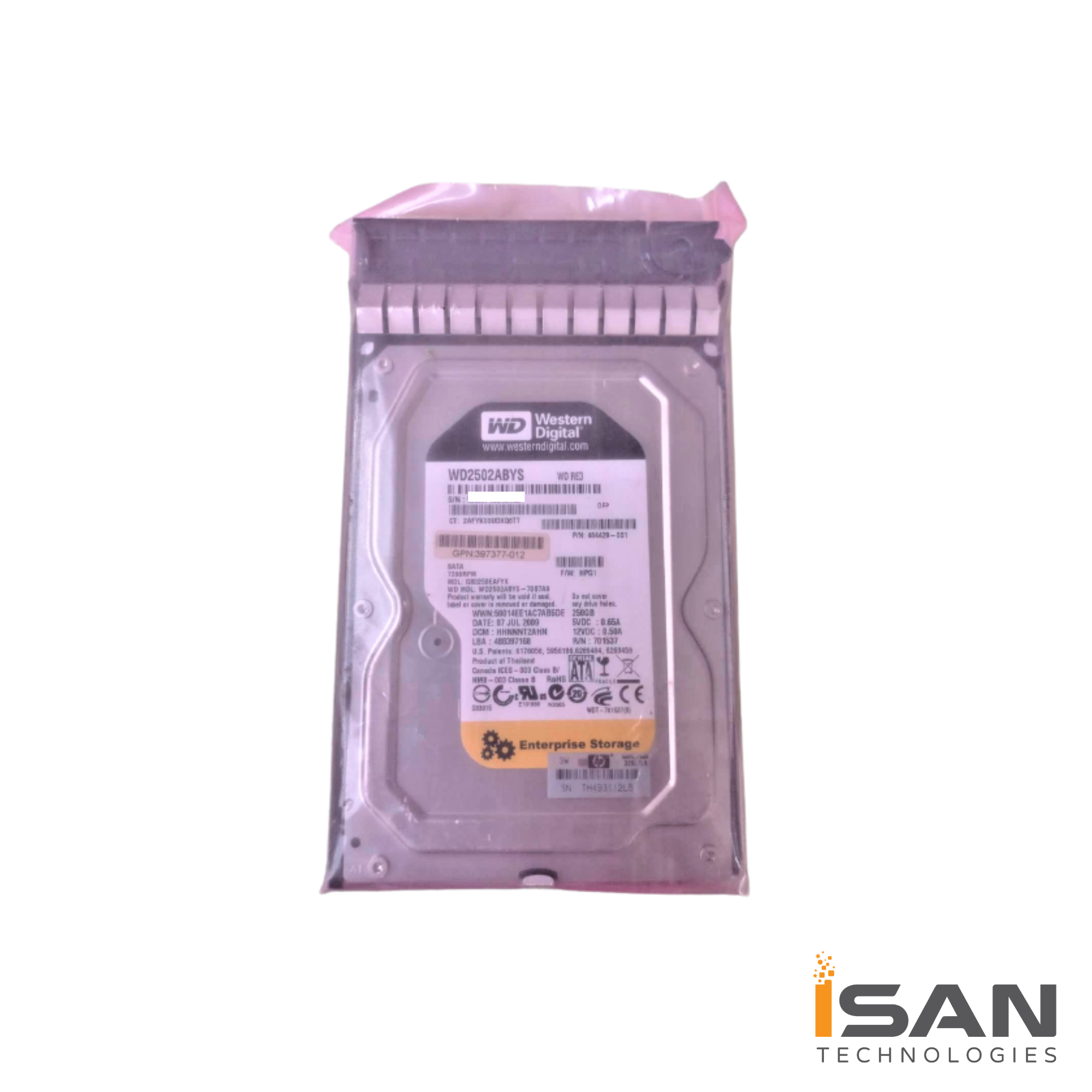 WD2502ABYS, HP 484429-001, GPN 397377-012 Western Digital RE3 7200 RPM 16MB Cache 3.0Gbs 3.5 Disque occasion teste.