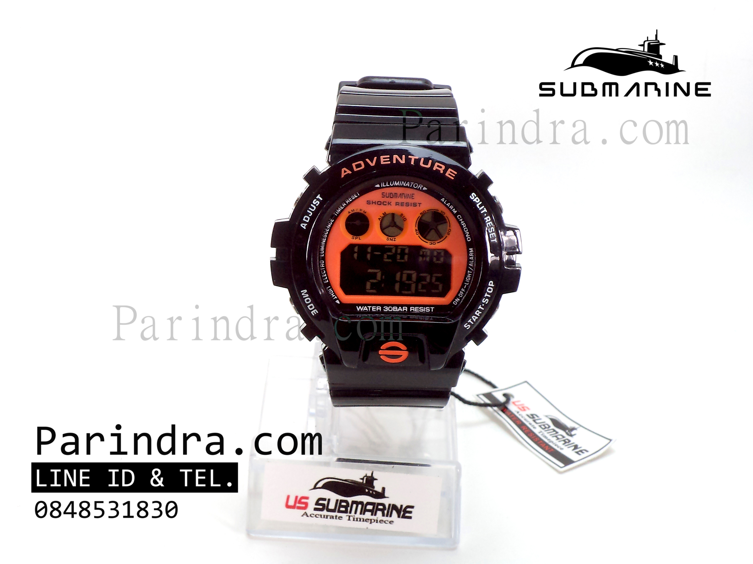 นาฬิกา US submarine Adventure Protector รุ่น TP1279M สีดำตัดส้ม พื้นหลังดำ
