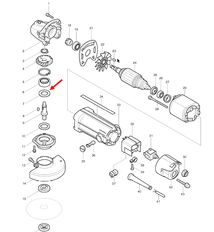 แหวนรองลูกปืน หินเจียร Makita 9500N, 9500NB [#7] Pn.253055-6 (แท้) ##