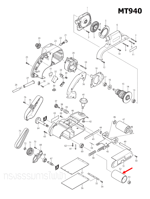 DRIVING ROLLER เครื่องขัดกระดาษทราย Maktec-มาคเทค MT940, MT941 [#52] Pn.162248-3 (แท้)##