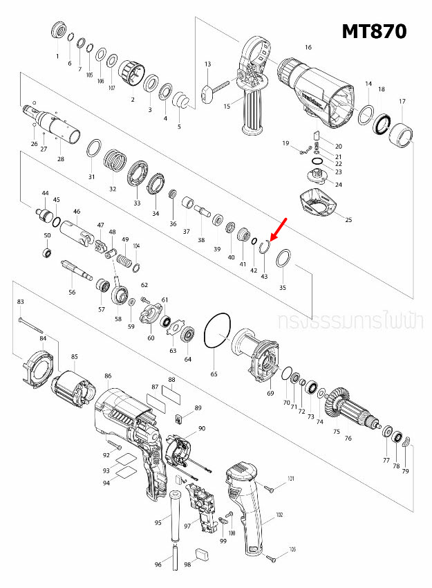 RING SPRING 28 สว่านโรตารี่ Maktec มาคเทค, Makita มากีต้า MT870, MT871, M8701, M8701B [#43] Pn.233979-2 (แท้) (**)