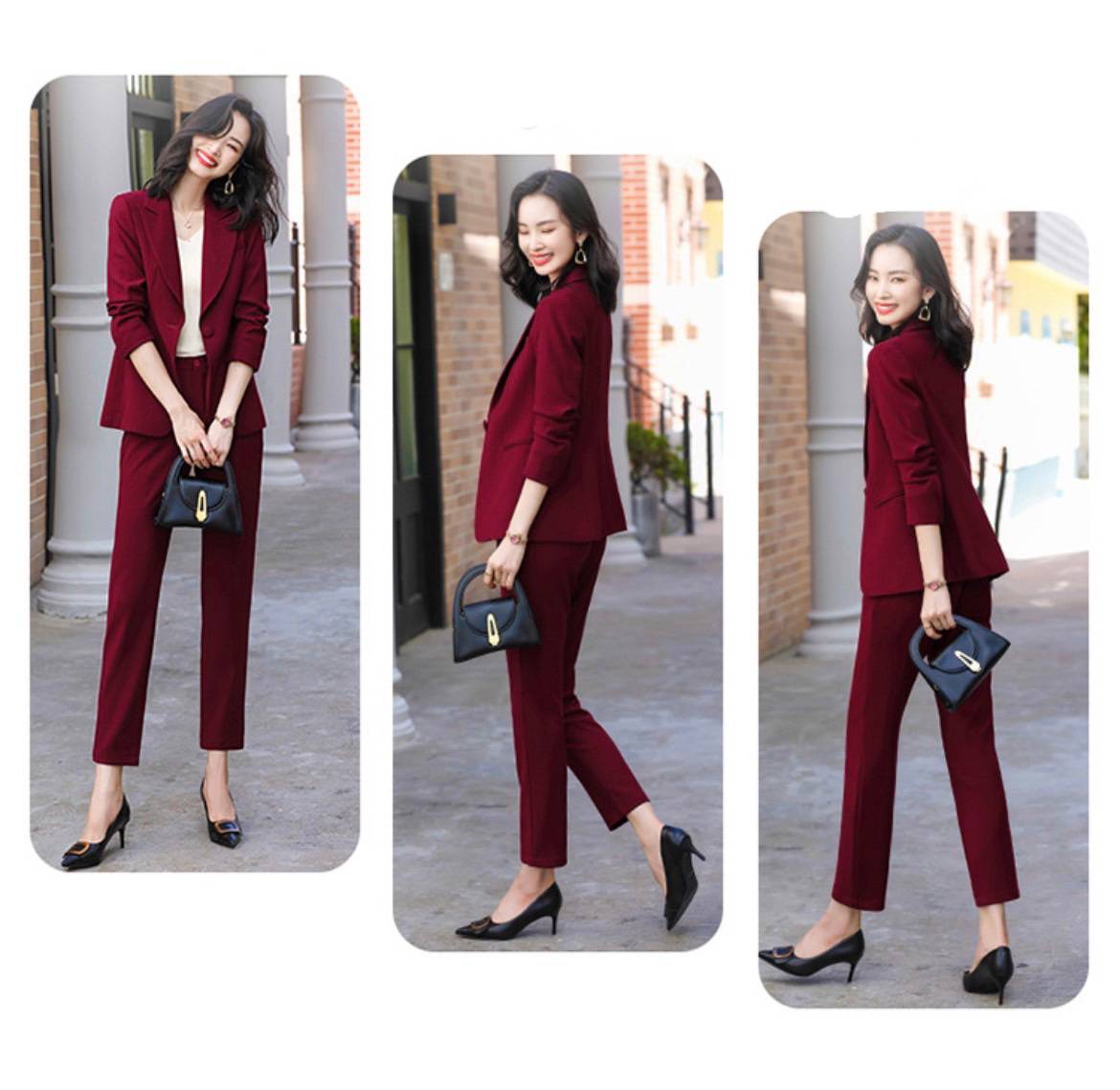 พร้อมเช่า สูทหญิง สูทสีเบอกันดี ทรงเข้ารูป สูทแฟชั่น