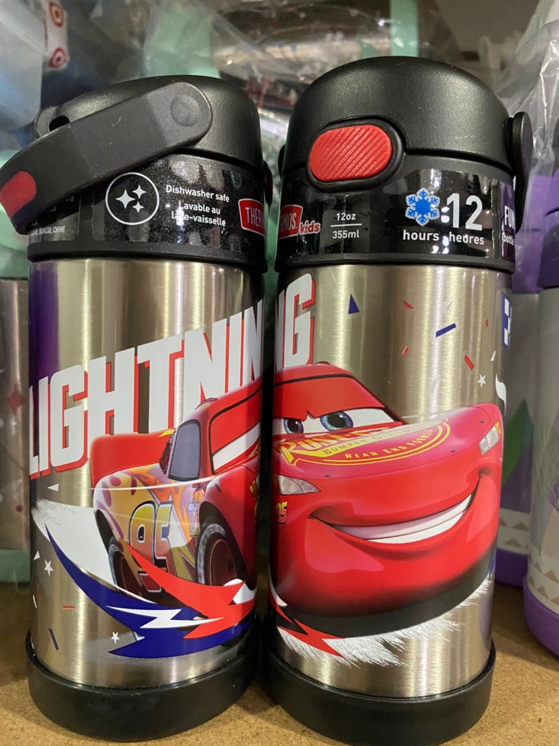 กระติกน้ำเก็บความเย็น มีหูหิ้ว Thermos Cars 12oz FUNtainer Water Bottle - Black/Silver