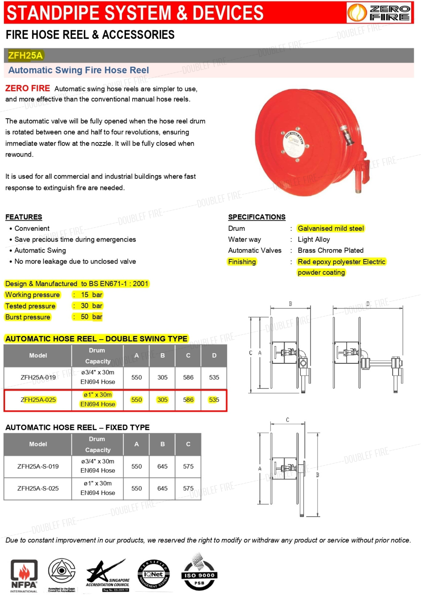 "ZEROFIRE" ZFH25A Automatic Swing Hose Reel
