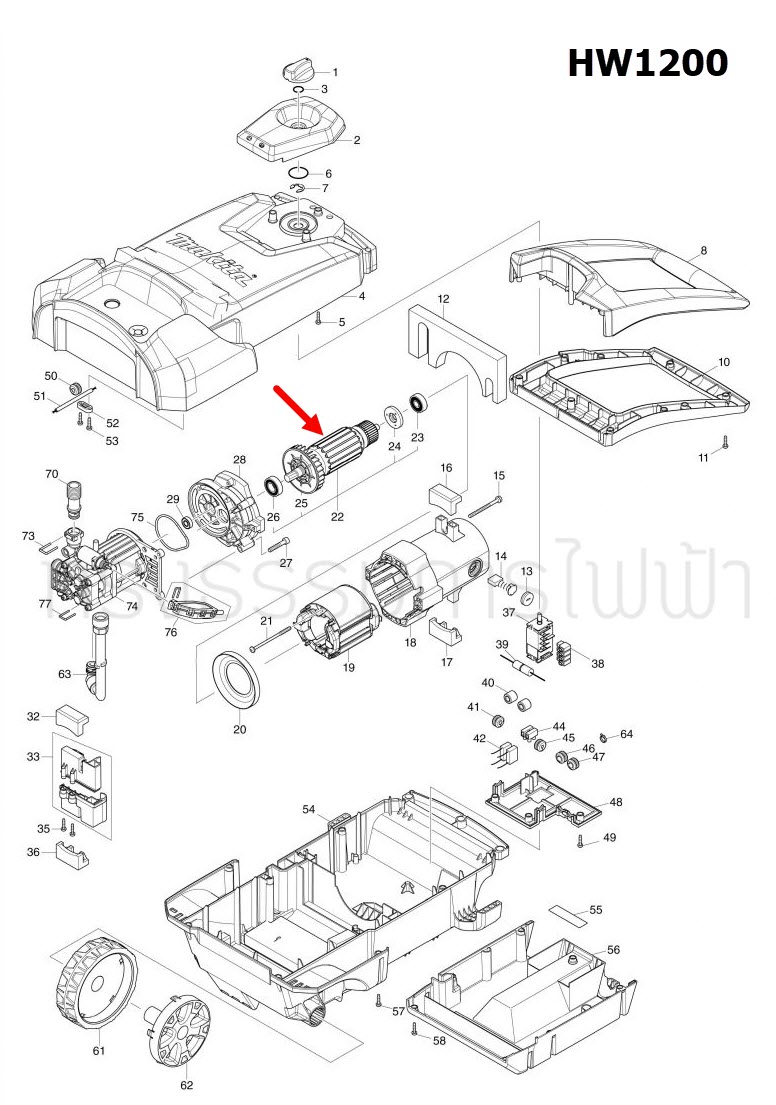 ทุ่น เครื่องฉีดน้ำแรงดันสูง Makita มากีต้า HW1200 (แท้) ##