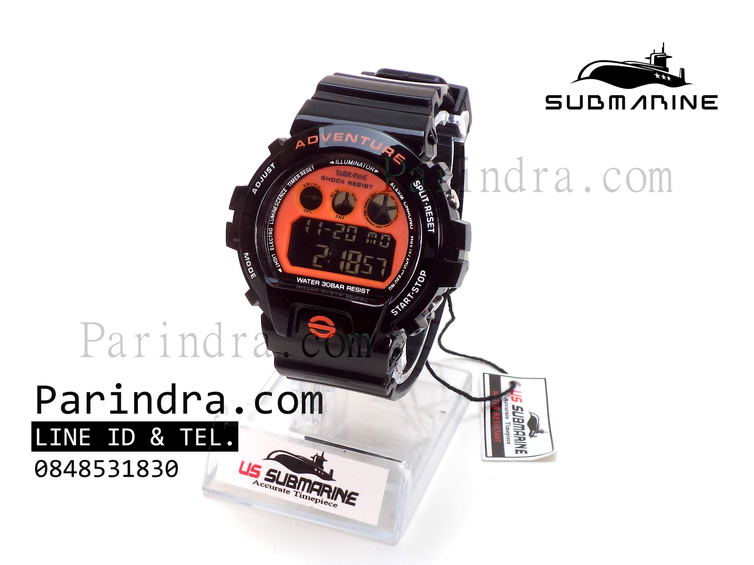 นาฬิกา US submarine Adventure Protector รุ่น TP1279M สีดำตัดส้ม พื้นหลังดำ