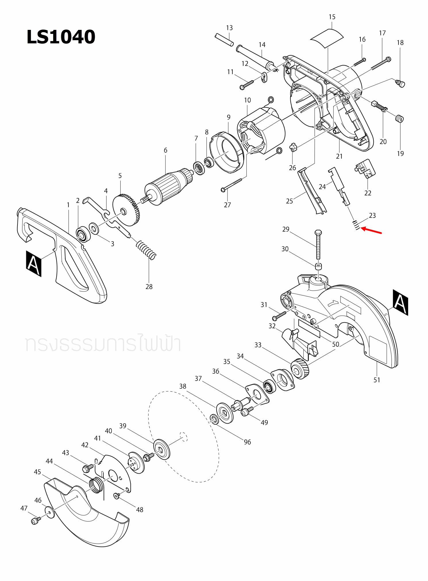 สปริง แท่นตัดองศา Makita มากีต้า LS1040 [#23], HR-2400 [#59] Pn.231457-6 (แท้) ##