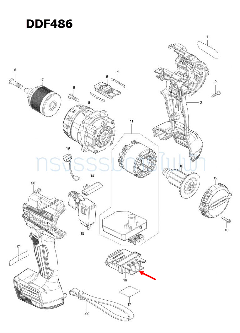 TERMINAL ไขควงกระเเทกไร้สาย Makita มากีต้า DTW300, DHP483, DDF484, DHP486, DDF486 Pn.643874-2 (แท้) ##