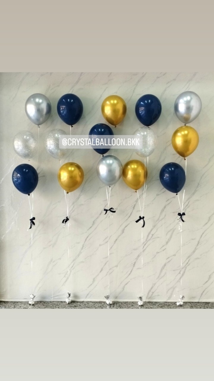 ลูกโป่ง แสดงความยินดี ช่อลูกโป่ง ช่อ 3 ลูก 5 ช่อ Dark blue/ทองโครเมี่ยม/เงินโครเมี่ยม/ลูกโป่งใส ใส่กลิตเตอร์ พร้อมตกแต่ง สามารถเปลี่ยนสีลูกโป่งได้