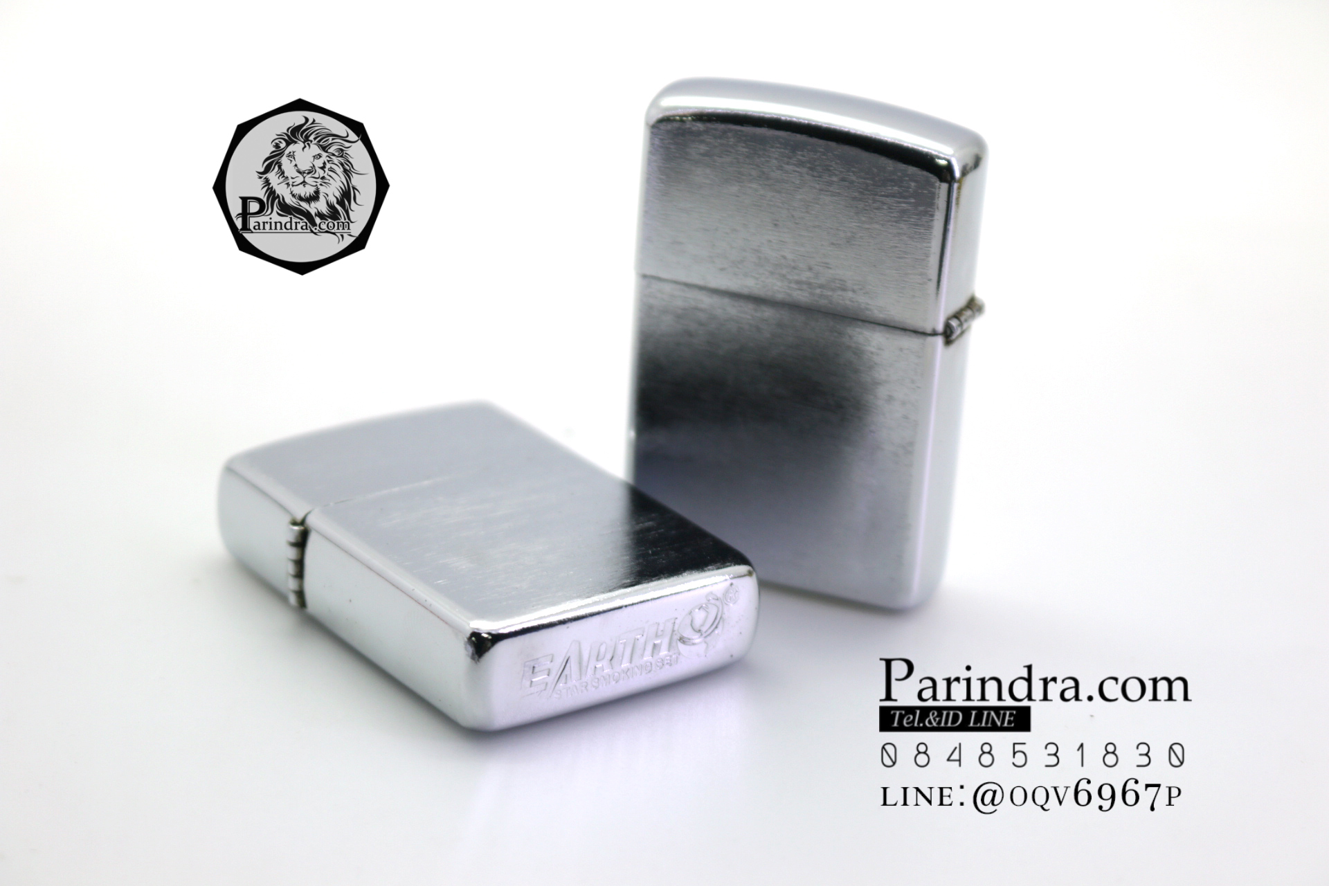 ไฟแช็ค Earth ลายสีเงิน brushed chrome เติมน้ำมันรอนสัน