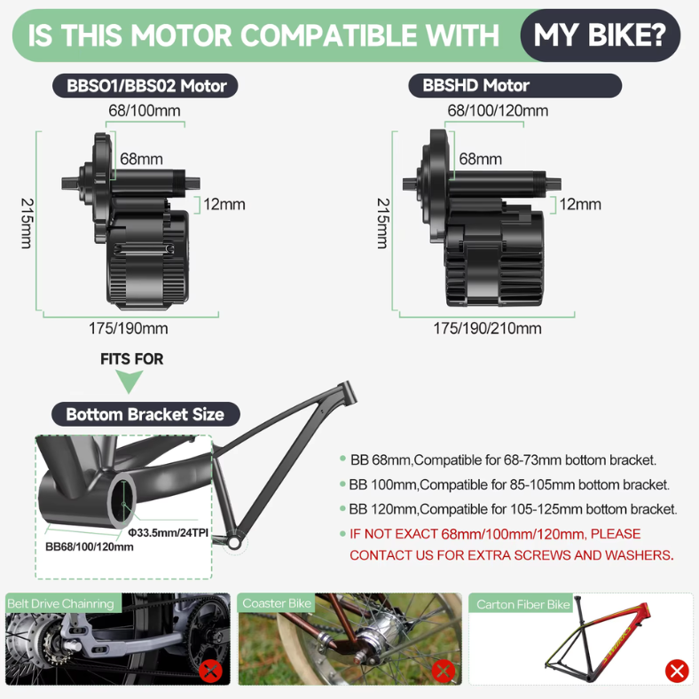 Bafang BBS02B Mid Drive Motor 36V 500W Genuine Electric Bike Conversion Kit with Complete Accessories