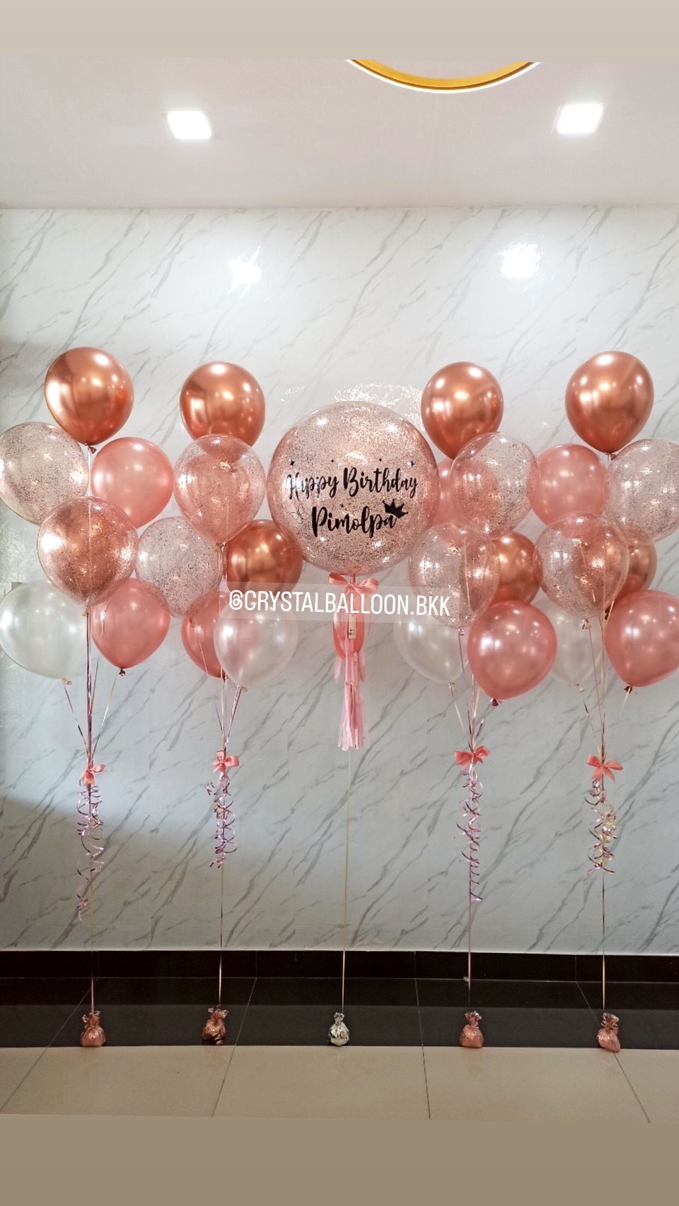 ลูกโป่ง วันเกิด Bubble ขนาด 24" กลิตเตอร์สีโรสโกล พร้อม ช่อลูกโป่ง ช่อ 7 ลูก 4 ช่อ พร้อมตกแต่ง สามารถเปลี่ยนสีลูกโป่ง/เปลี่ยนข้อความ/เปลี่ยนขนาดได้