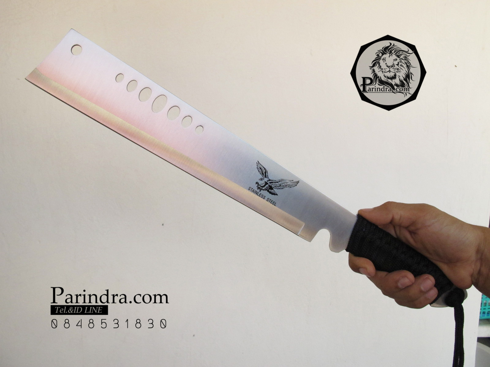 มีดยาวเดินป่า Hawk สปาร์ต้า หัวตัด ขนาด 18.5 นิ้ว ด้ามเชือกถักสีดำ