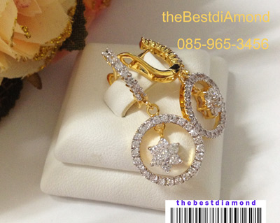 BE824+++ต่างหูระย้า ดอกไม้ กรอบกลม เพชรCZ +++ สวย เริ่ด ไฮโซ แบบจากร้านเพชรเลยค่ะ งานสวย เรียบร้อย ดีไซน์สวยเก๋ หรูหรา ใส่แล้วหน้าเรียวสวย เว่อร์