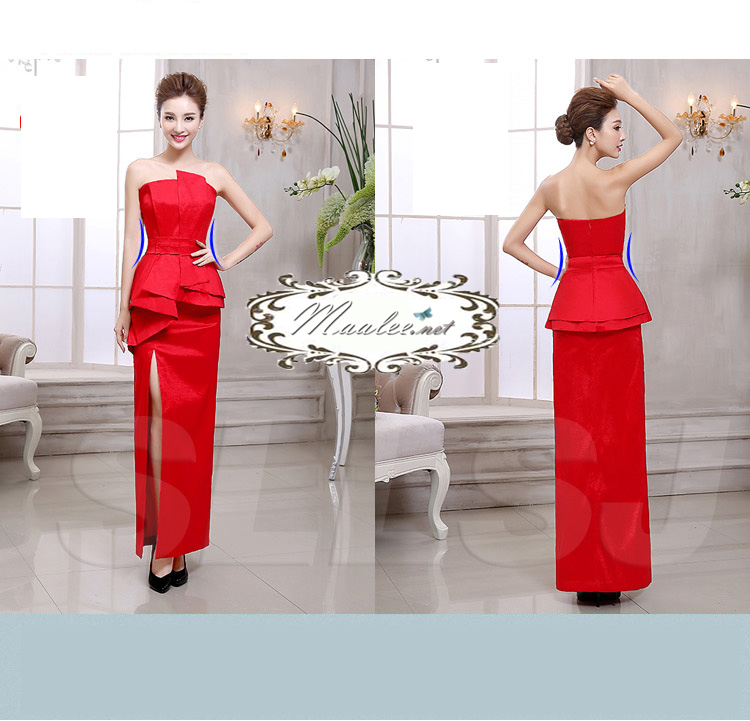 พร้อมเช่า ชุดราตรียาว เกาะอก สีแดง สวยหรู